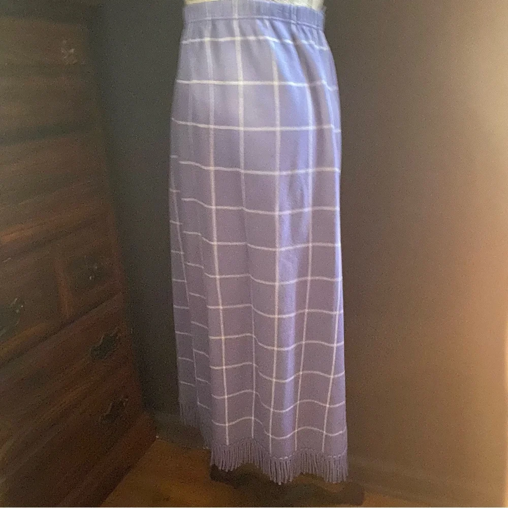 Lennie LNY New York maxi skirt Sz Small lilac and white window pane frin… - Picture 2 of 5